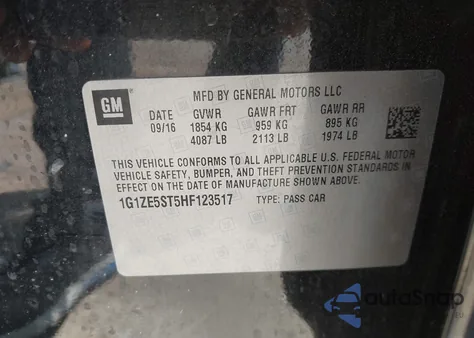 2017 Chevrolet Malibu 1Lt из США, поврежденный, VIN 1G1ZE5ST5HF123517